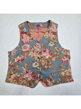 Vintage Cambridge Country Store Large Floral Vest Pink Blue Boho Cottage Core